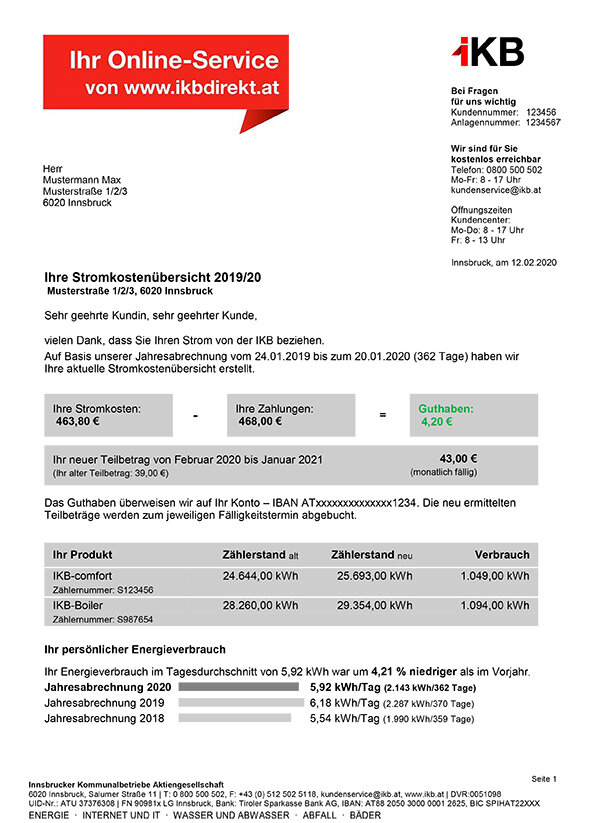 Muster Stromkostenübersicht