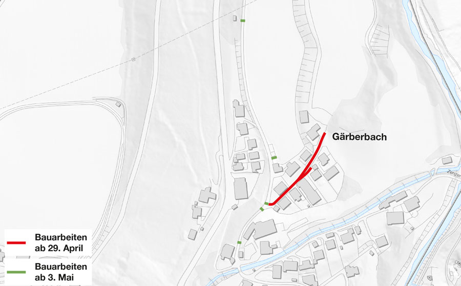 Baustellenplan Arbeiten für Strom und Glasfaser- Internet in Mutters-Gärberbach